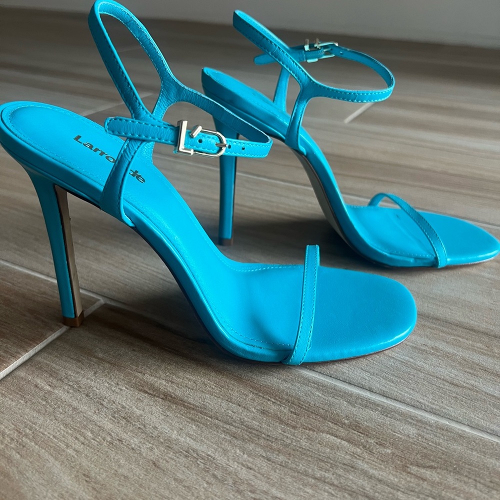 Blue Leather High Heel Sandals